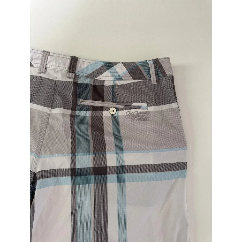 ONeill Hybrid Board Shorts Mens Grey Blue Plaid Swim Trunks 12106508P